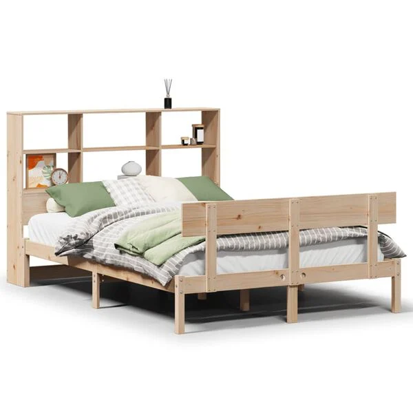 Cama con estantería sin colchón madera maciza de pino 160x200cm Natural  160 x 200 cm