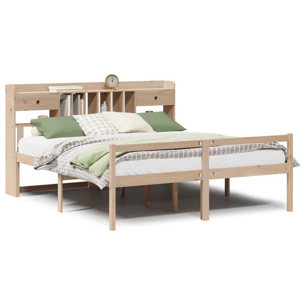 Cama con estantería sin colchón madera maciza de pino 180x200cm Natural