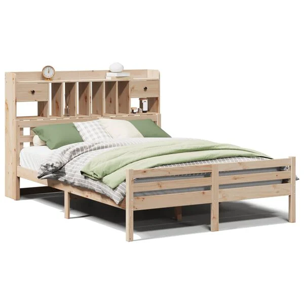 Cama con estantería sin colchón madera maciza de pino 140x190cm Natural  140 x 190cm