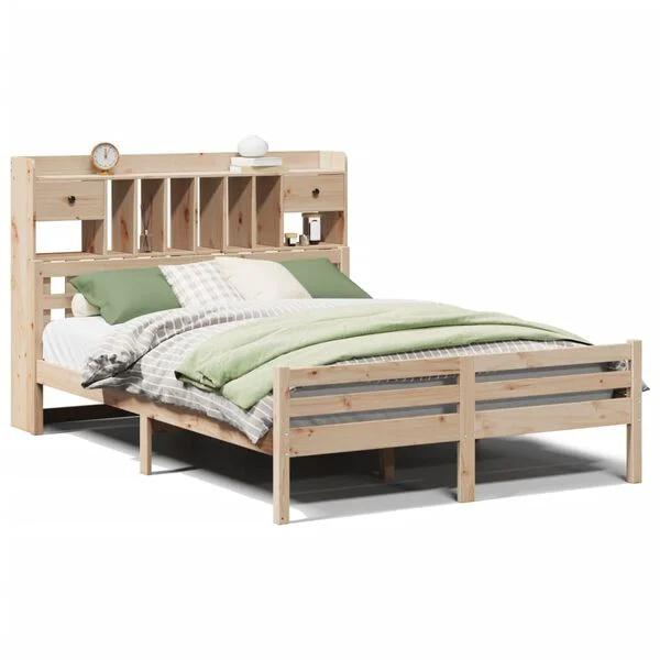 Cama con estantería sin colchón madera maciza de pino 140x200cm Natural  140 x 200cm