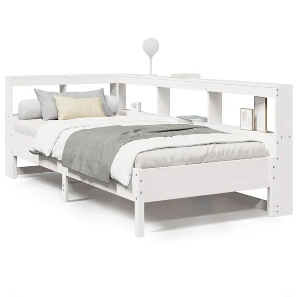 Cama con estantería sin colchón madera maciza blanca 100×200 cm Blanco 100 x 200 cm