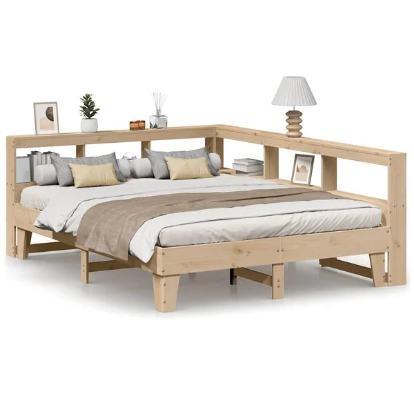 Cama con estantería sin colchón madera maciza de pino 150x200cm Marrón  150 x 200 cm
