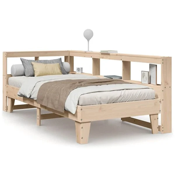 Cama con estantería sin colchón madera maciza de pino 90×190 cm Marrón  90 x 190 cm