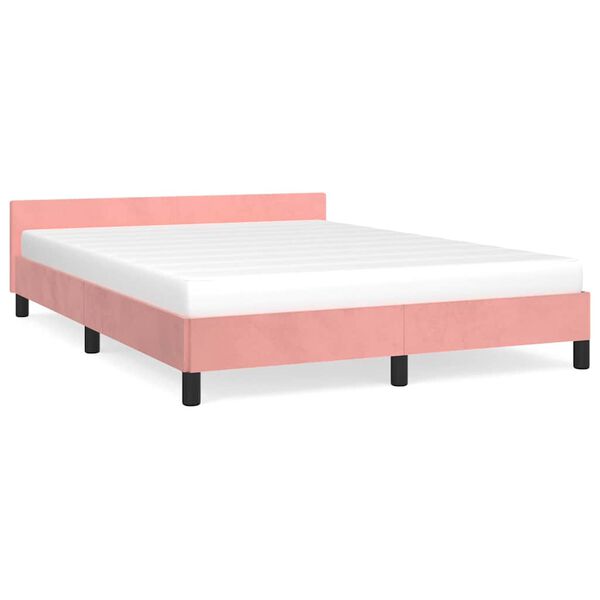 Cama con cabecero sin colchón terciopelo rosa 140×200 cm Rosa  140 x 200 cm