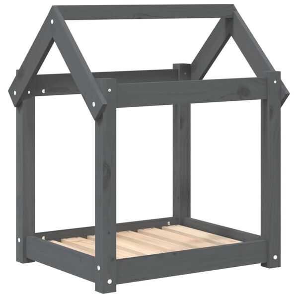 Cama para perros madera maciza de pino gris 61x50x70 cm Gris  61 x 50 x 70 cm