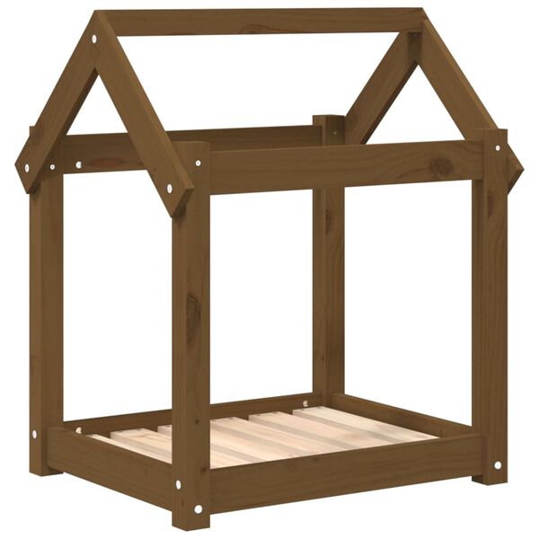 Cama para perros madera maciza pino marrón miel 61x50x70 cm Marrón miel  61 x 50 x 70 cm