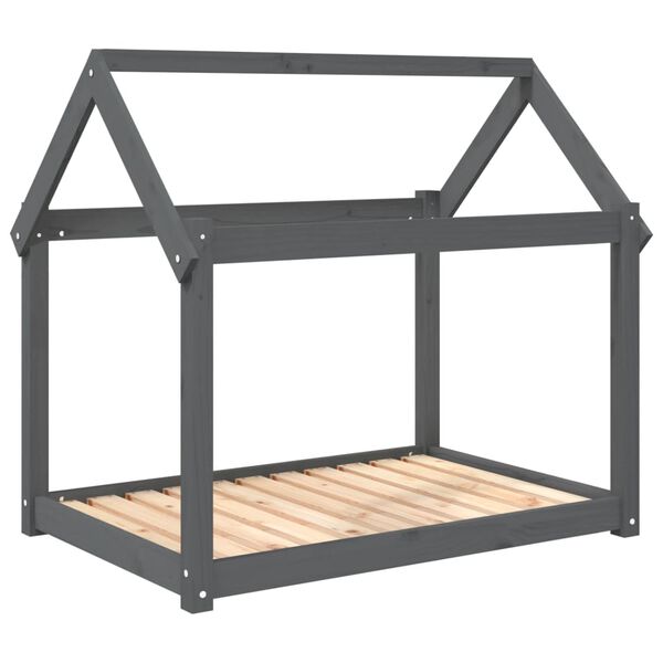 Cama para perros madera maciza de pino gris 101x70x90 cm Gris  101 x 70 x 90 cm