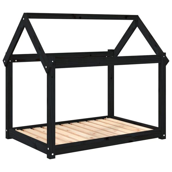 Cama para perros madera maciza de pino negro 101x70x90 cm Negro  101 x 70 x 90 cm