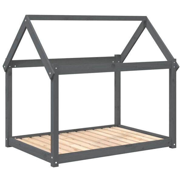 Cama para perros madera maciza de pino gris 111x80x100 cm Gris  111 x 80 x 100 cm