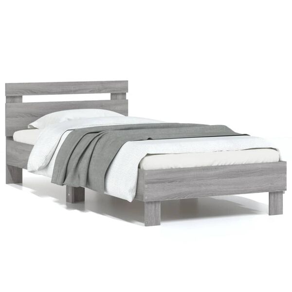 Cama con cabecero madera de ingeniería gris Sonoma 90×200 cm Gris sonoma  90 x 200 cm