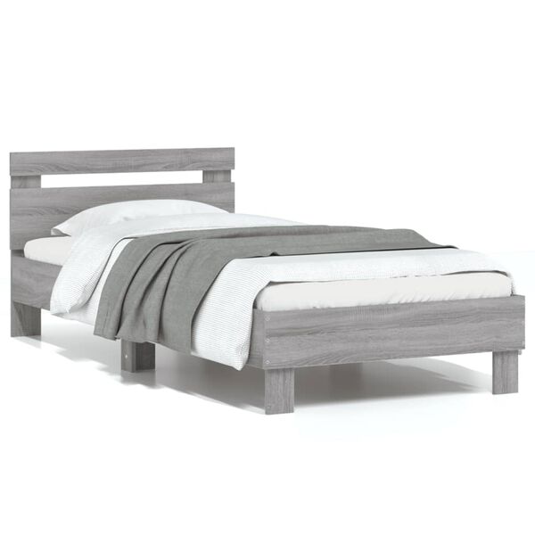 Cama con cabecero madera de ingeniería gris Sonoma 75×190 cm Gris sonoma  75 x 190 cm