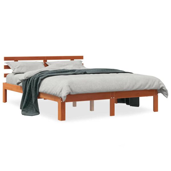 Cama sin colchón madera maciza de pino marrón cera 140×190 cm Marrón  140 x 190 cm