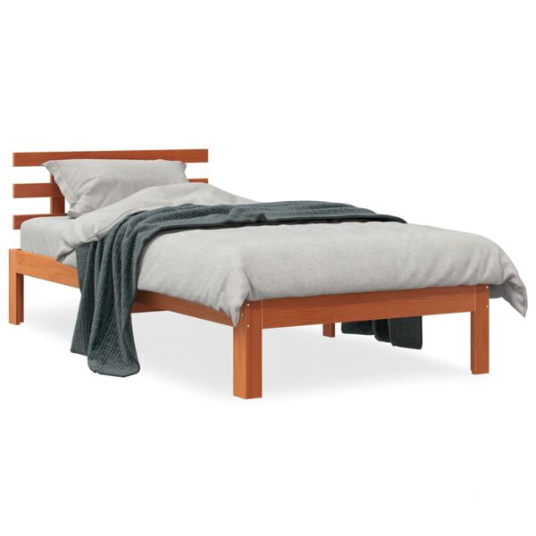 Cama sin colchón madera maciza de pino marrón cera 100×200 cm Marrón  100 x 200 cm
