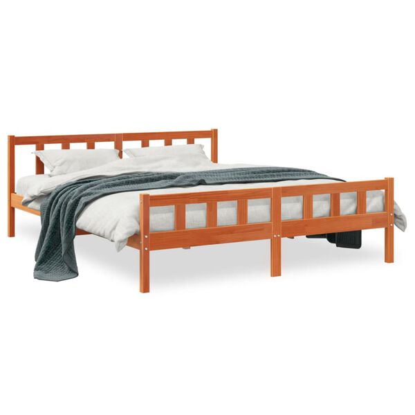 Cama sin colchón madera maciza de pino marrón cera 160×200 cm Marrón  160 x 200 cm