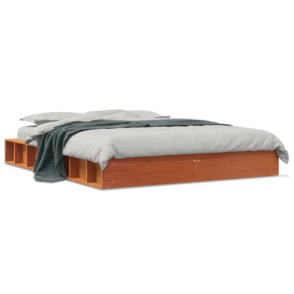Cama sin colchón madera maciza de pino marrón cera 120×200 cm Marrón  120 x 200 cm