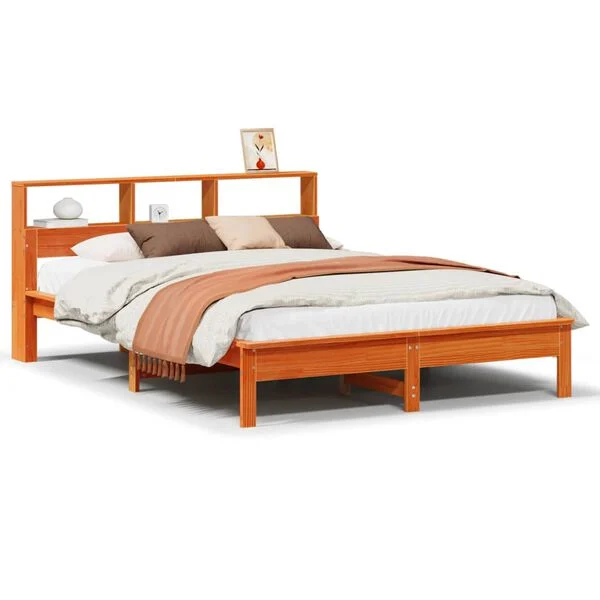 Cama con estantería sin colchón madera maciza marrón 120×190 cm Marrón cera 120 x 190 cm