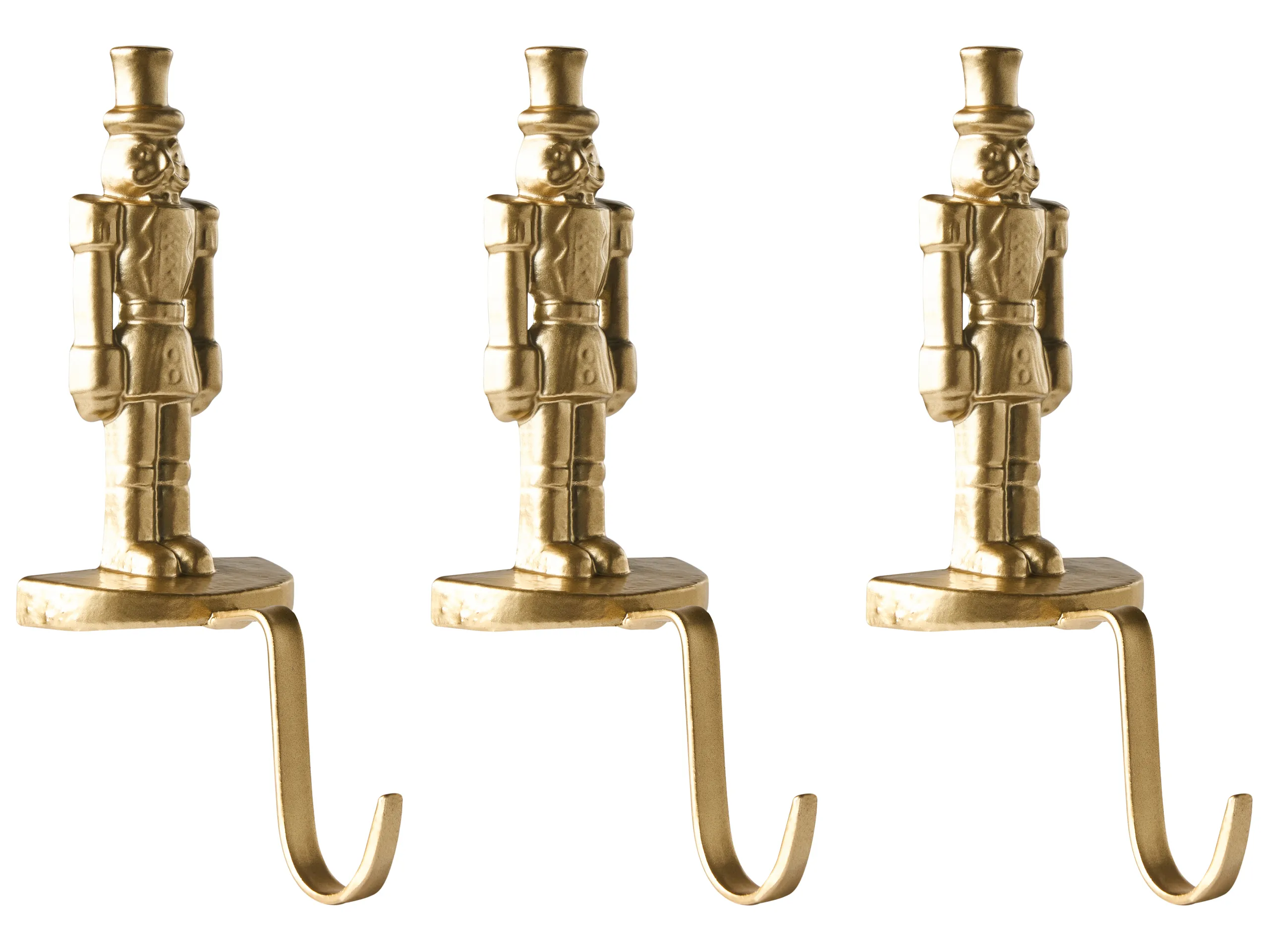 Conjunto de 3 soportes para calcetines navideños KAJAANI Cascanueces 21 cm Dorado