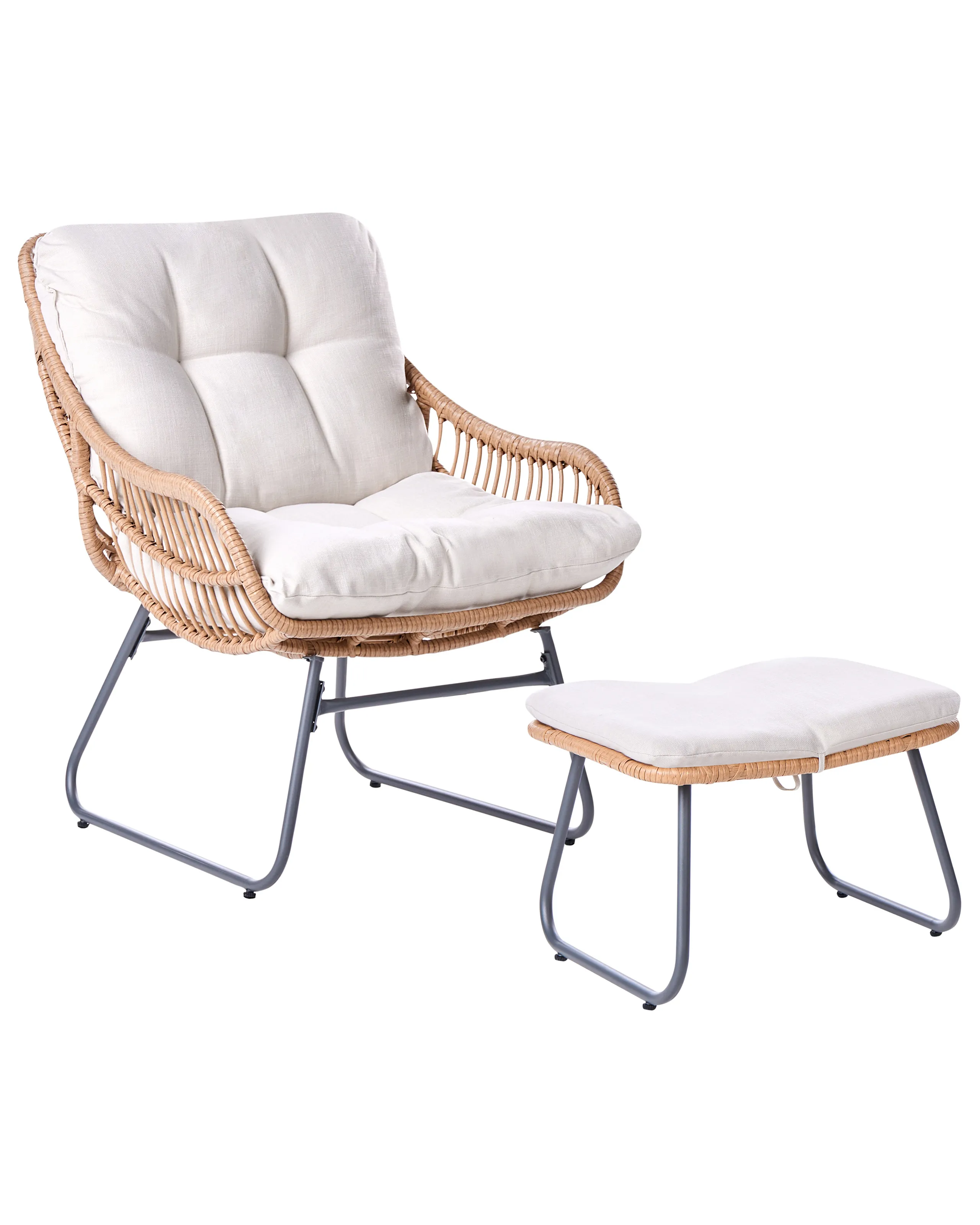 Garden Chair MESTRE with Footstool PE Rattan Light Beige