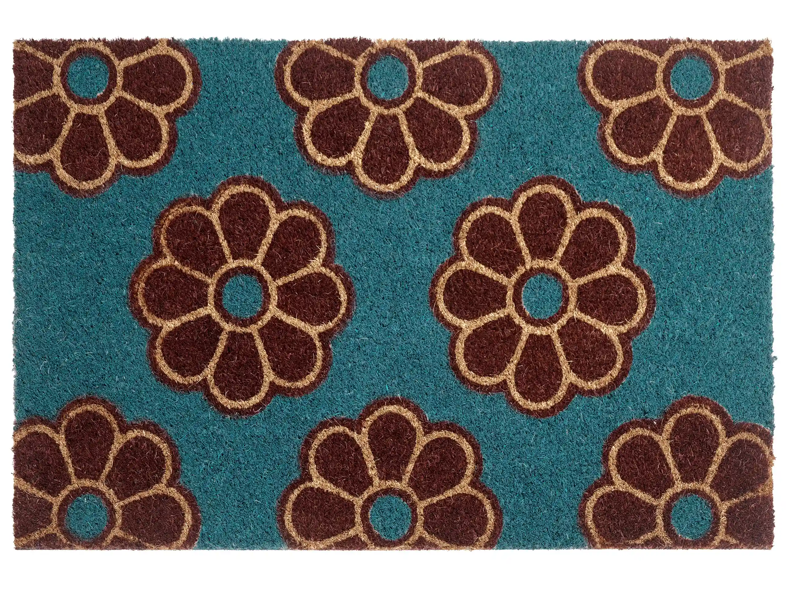 Felpudo KULIK Azul 40 x 60 cm Flor Fibra de coco