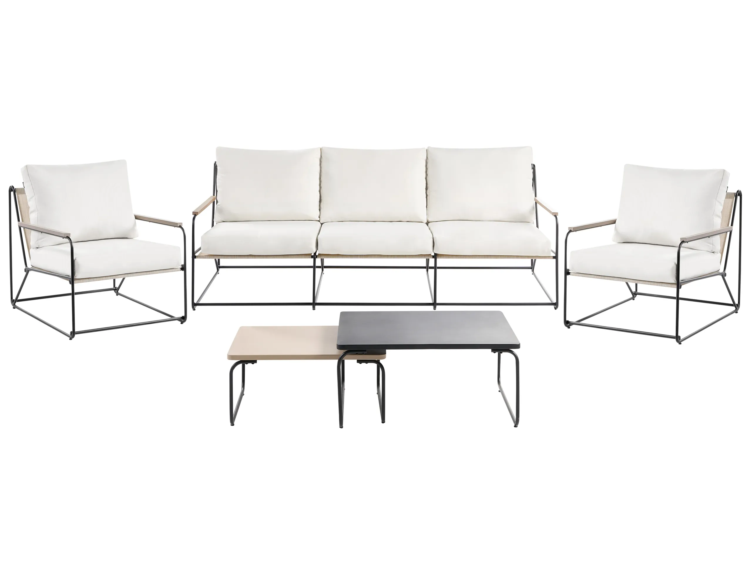 Conjunto de jardín 5 plazas VENARIA con mesas Metal Beige/Negro