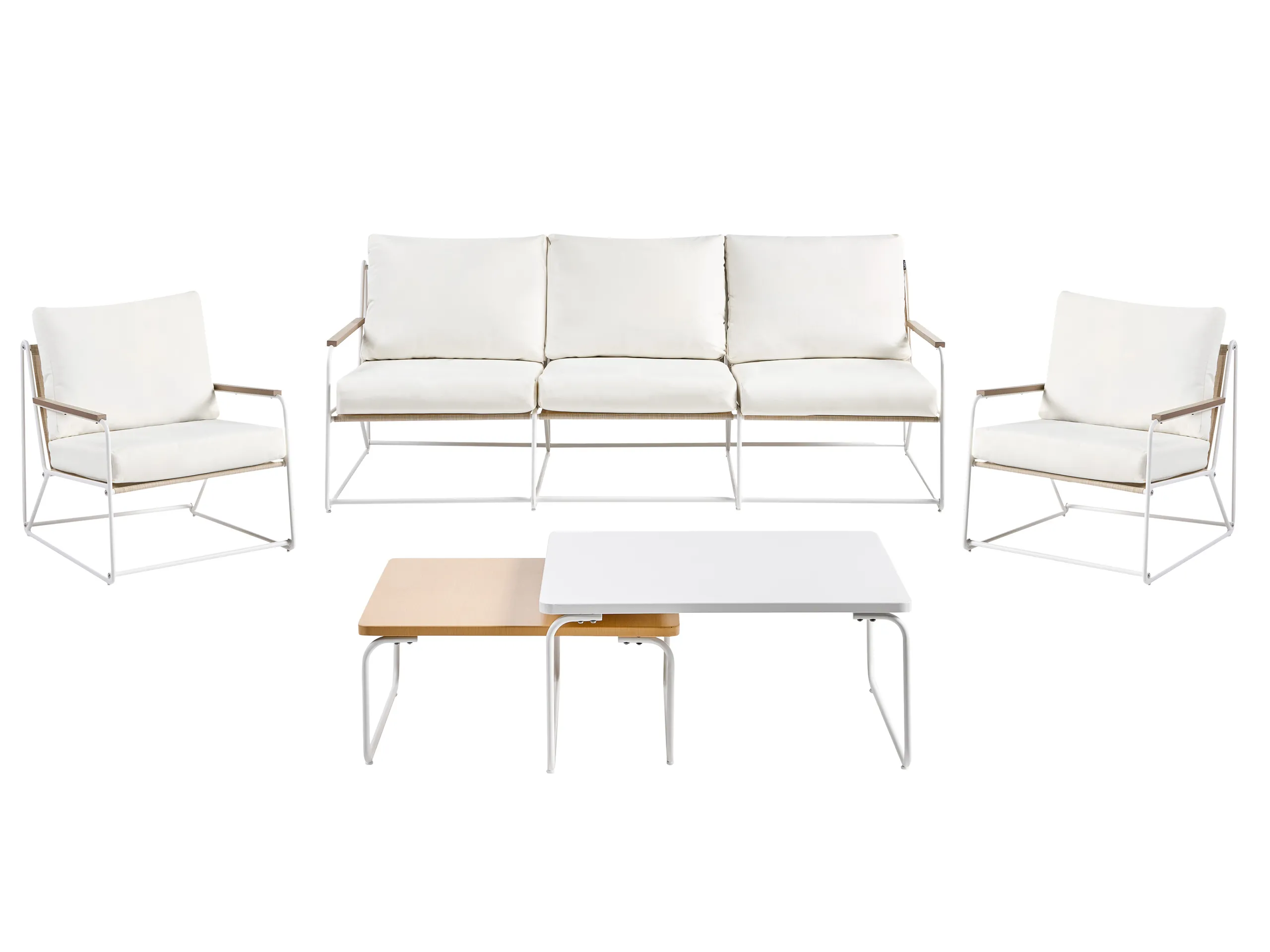 Conjunto de jardín 5 plazas VENARIA con mesas Metal Beige/Blanco