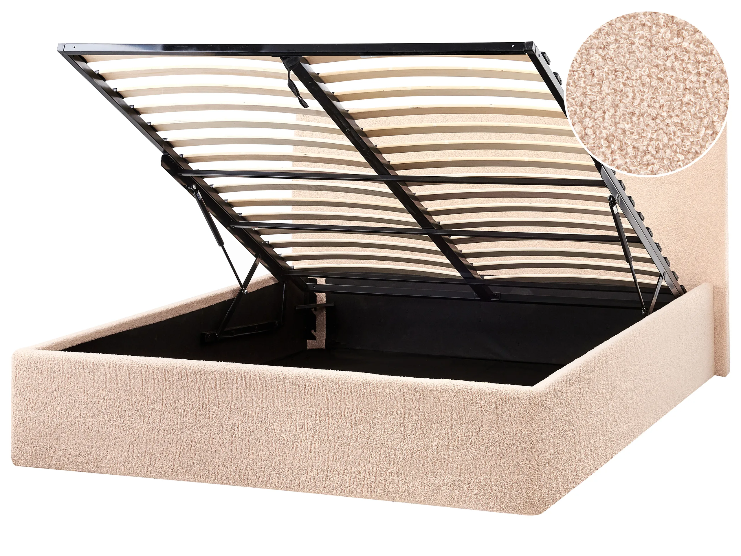Ottoman Bed Boucle ORBEY 120 x 200 cm (EU Small Double) Beige