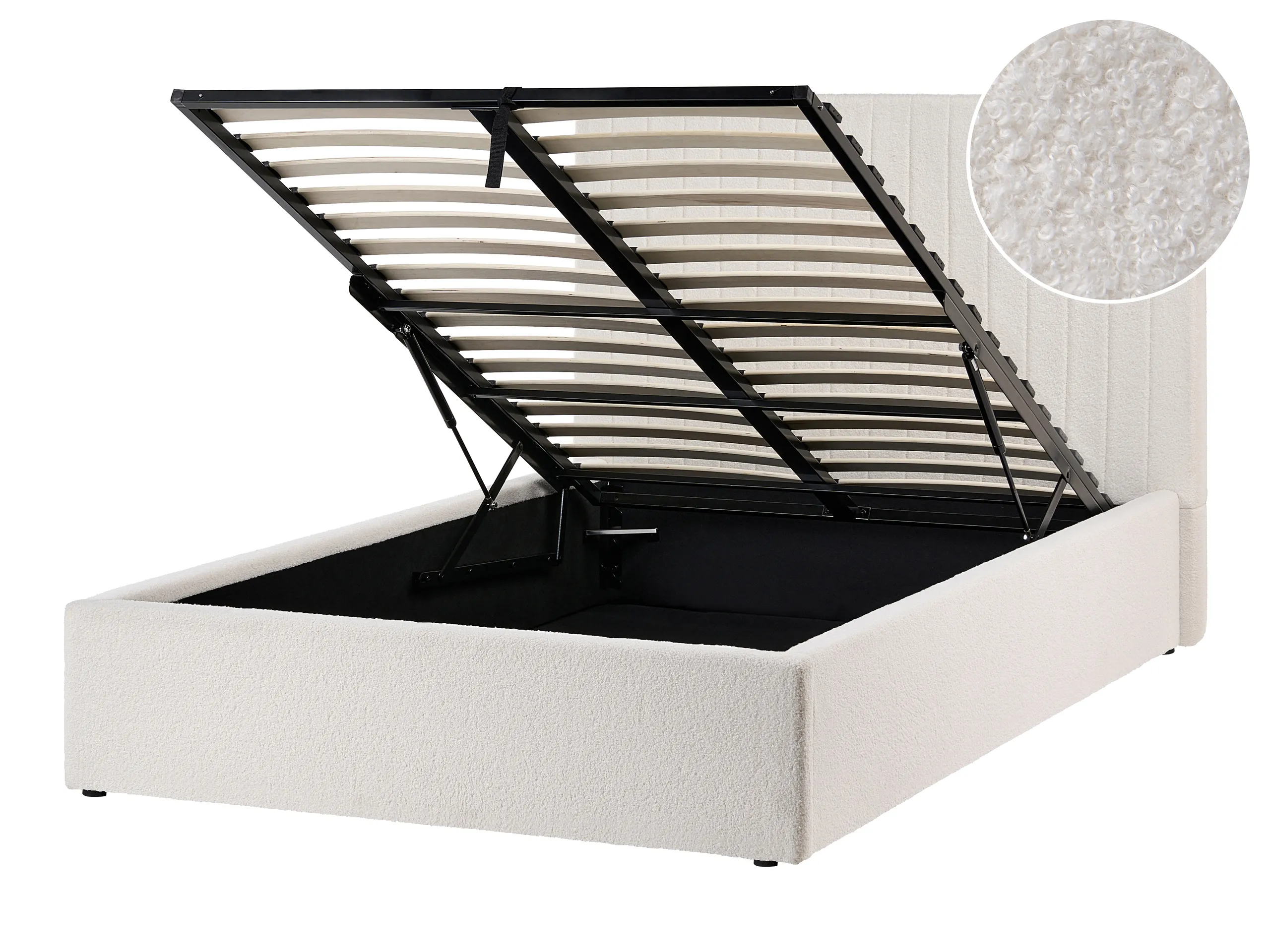 Ottoman Bed Boucle VION 120 x 200 cm (EU Small Double) Off-White