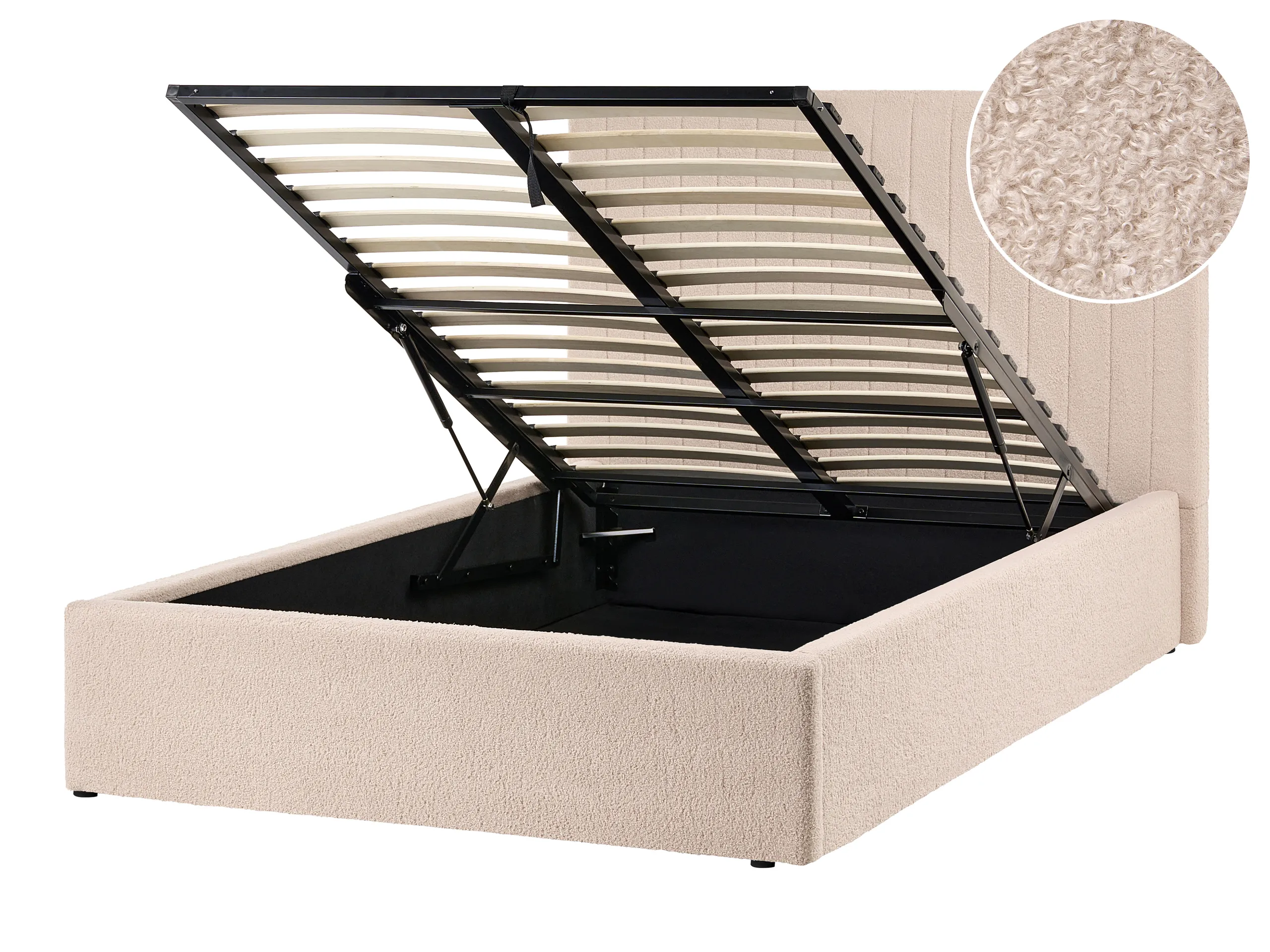 Ottoman Bed Boucle VION 120 x 200 cm (EU Small Double) Beige