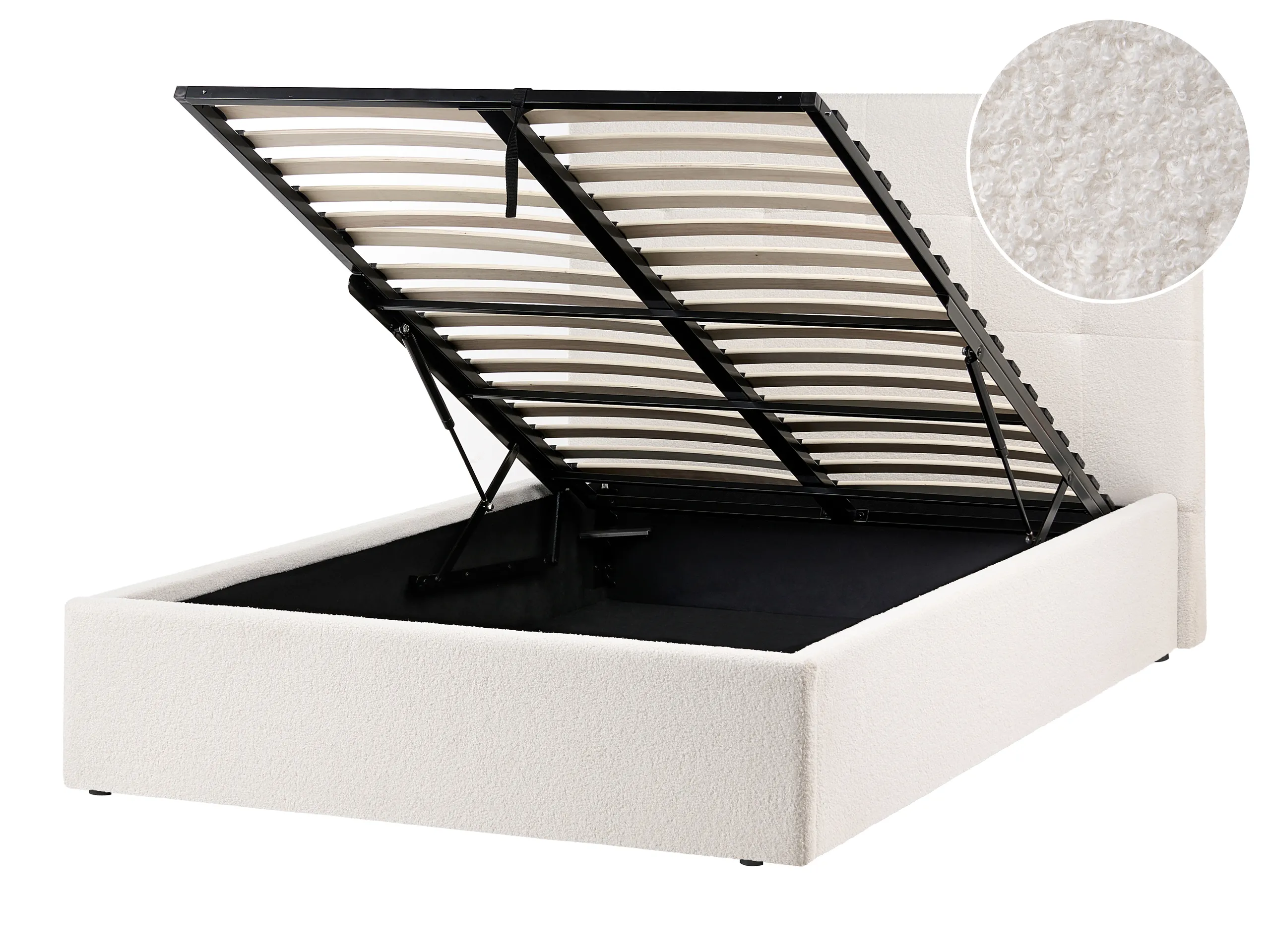Ottoman Bed Boucle LORIENT 120 x 200 cm (EU Small Double) Off-White