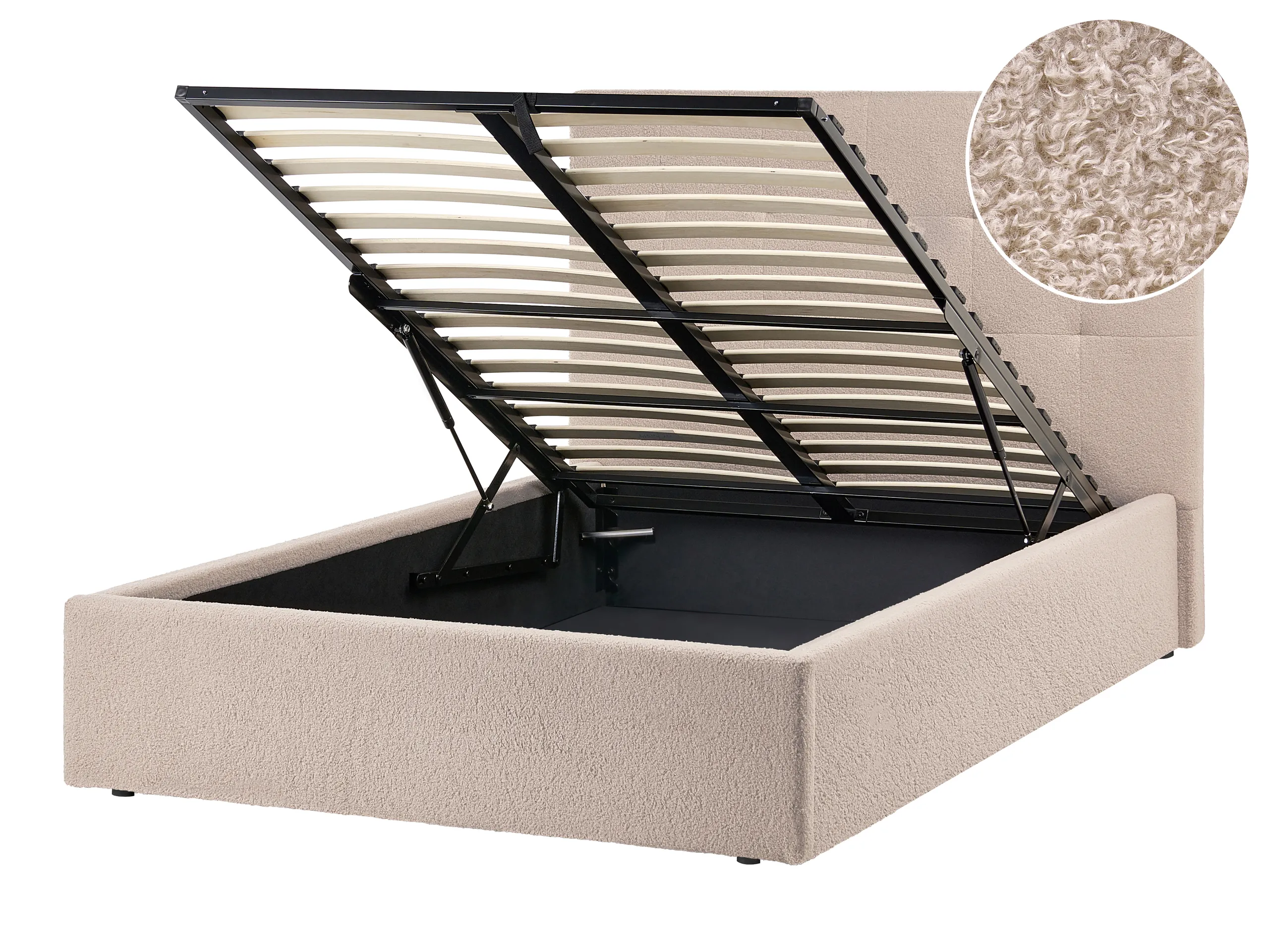Ottoman Bed Boucle LORIENT 120 x 200 cm (EU Small Double) Beige