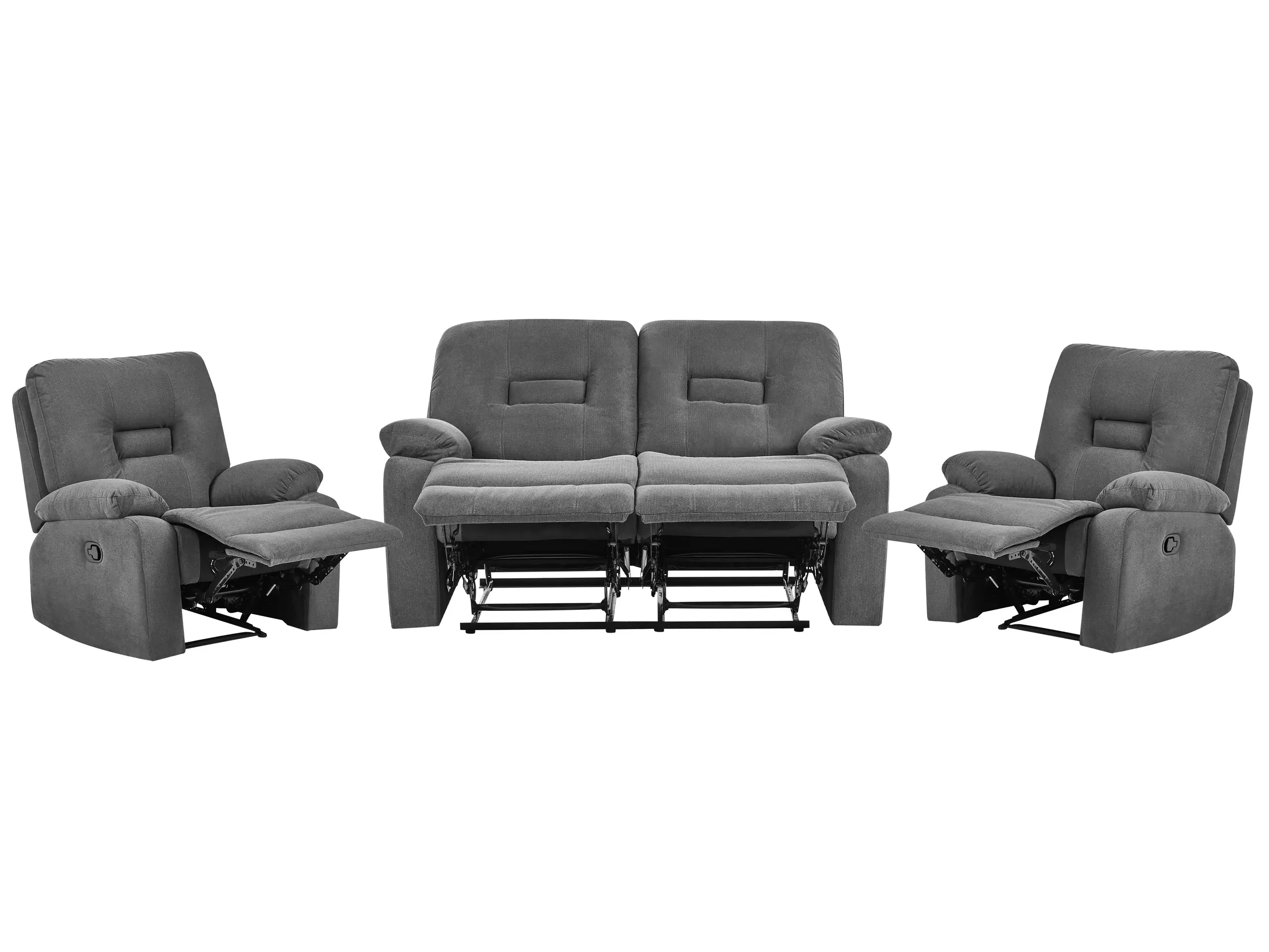 Conjunto de sala de estar reclinable manual 4 plazas BERGEN Tela Grafito
