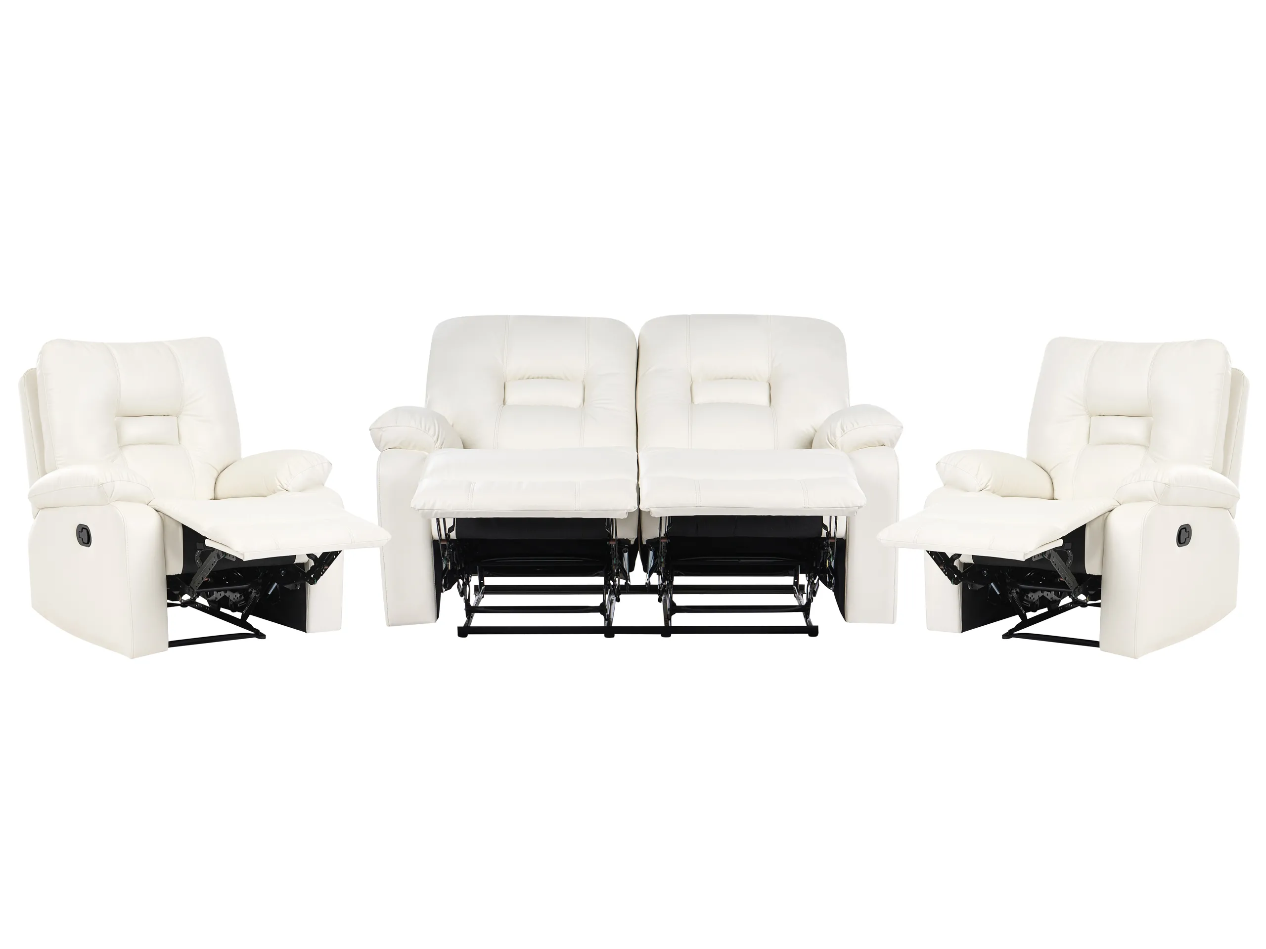 Conjunto de sala de estar reclinable manual 4 plazas BERGEN Piel sintética Blanco