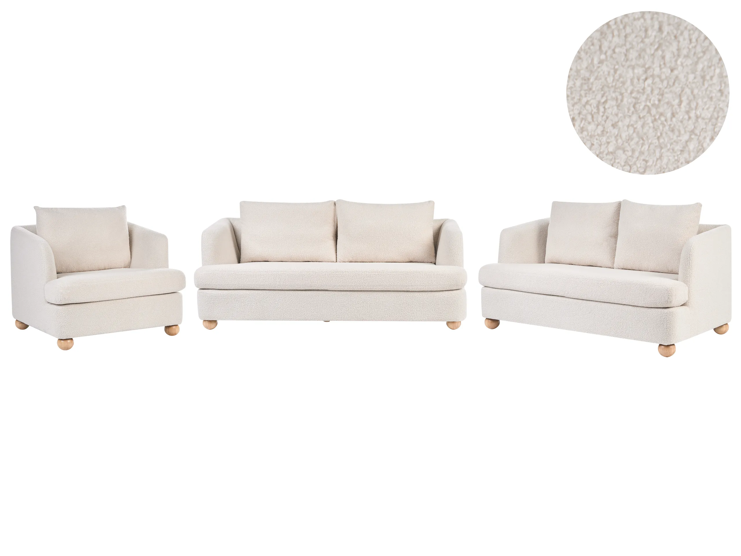 Conjunto de sala de estar 6 plazas RATTVIK Bouclé Blanco crema