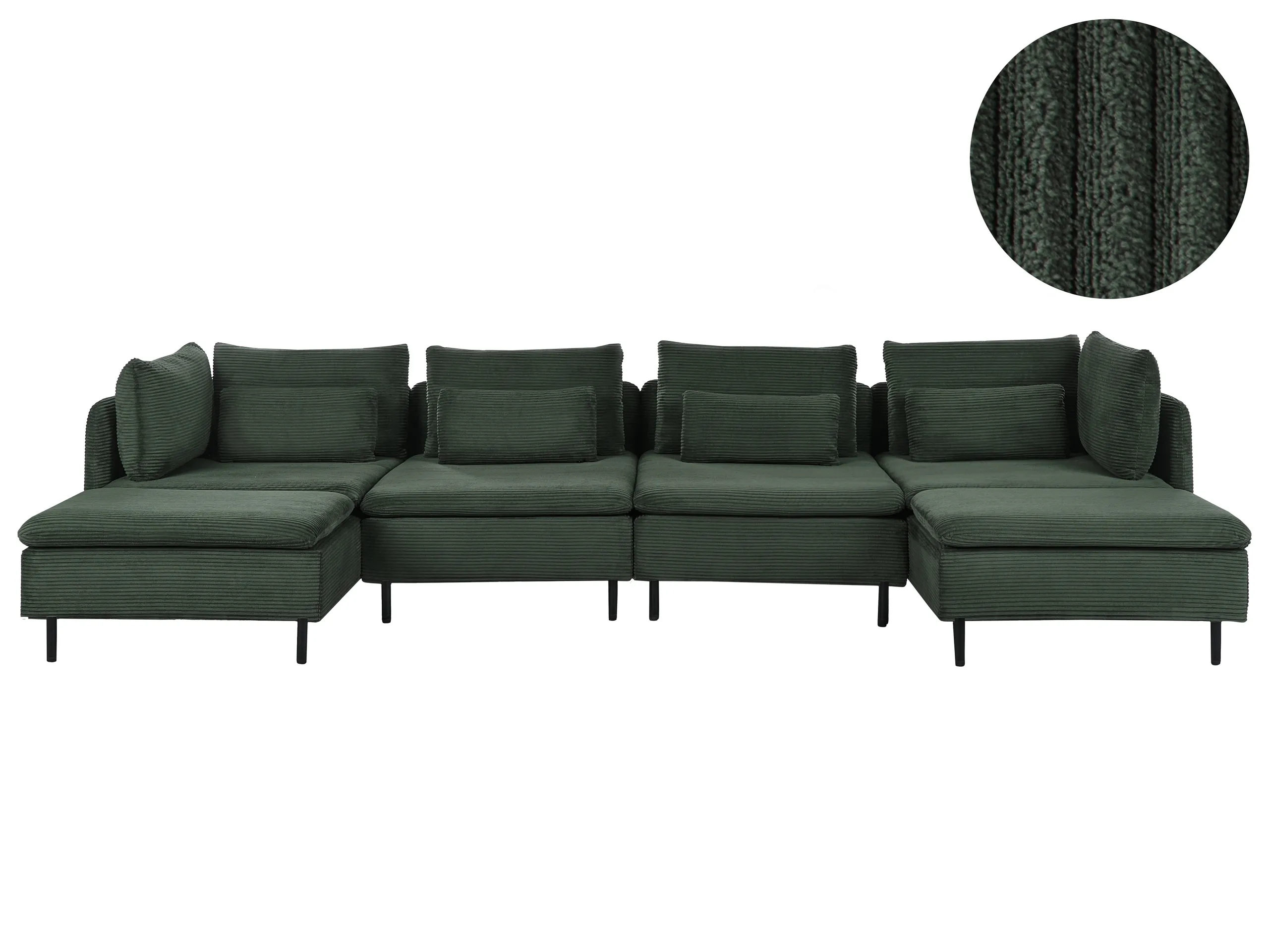 Modular U-Shape Sofa 4 Seater EGERIS Corduroy Dark Green