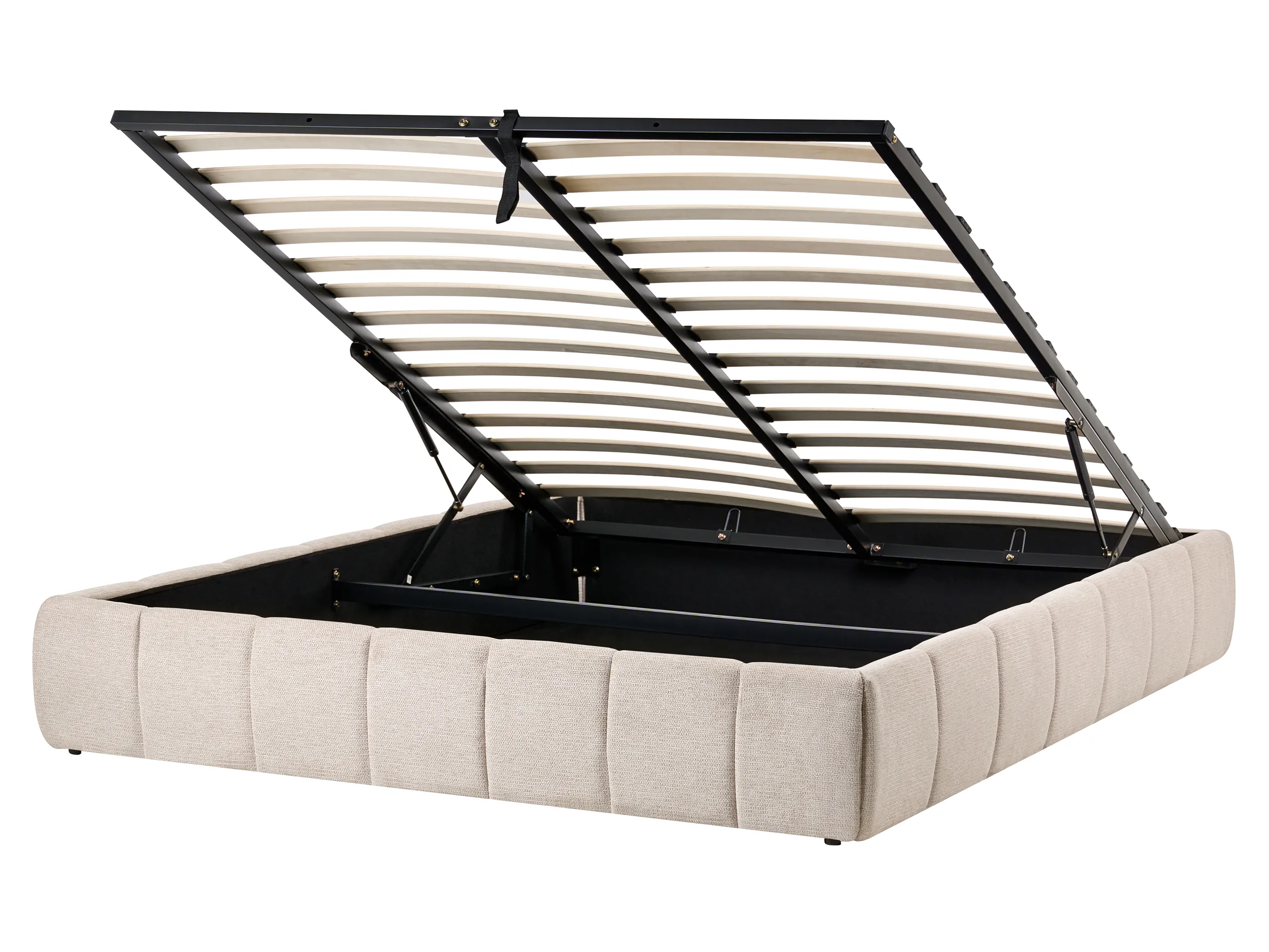 Ottoman Bed without Headboard Fabric GENAS 160 x 200 cm (EU King Size) Light Beige