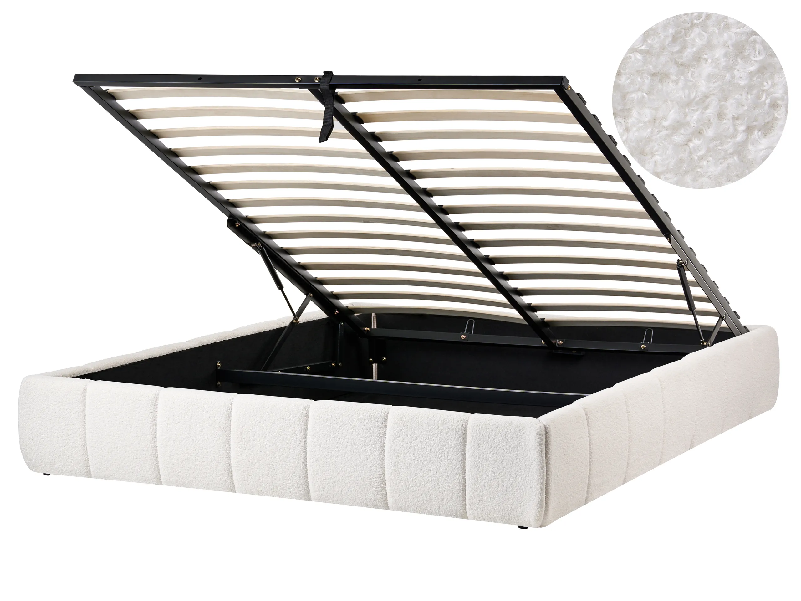 Ottoman Bed without Headboard Boucle GENAS 160 x 200 cm (EU King Size) Off-White