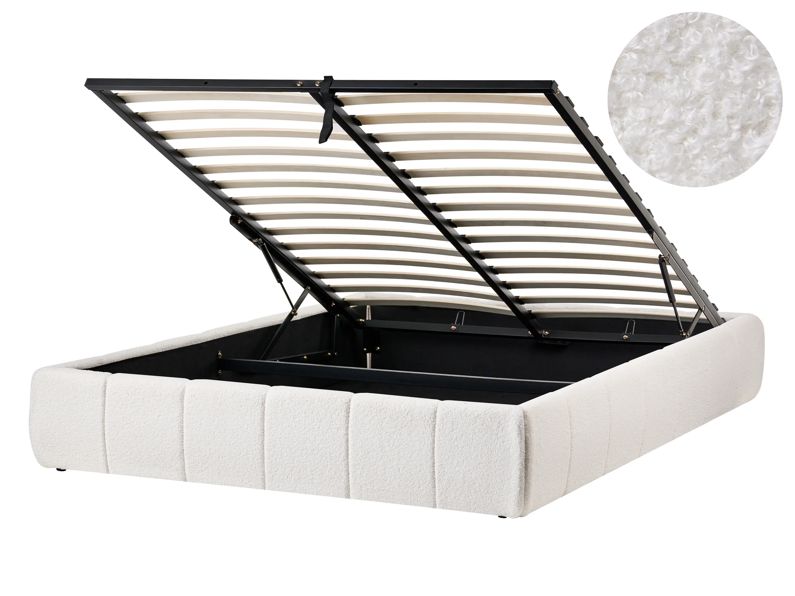 Ottoman Bed without Headboard Boucle GENAS 140 x 200 cm (EU Double) Off-White