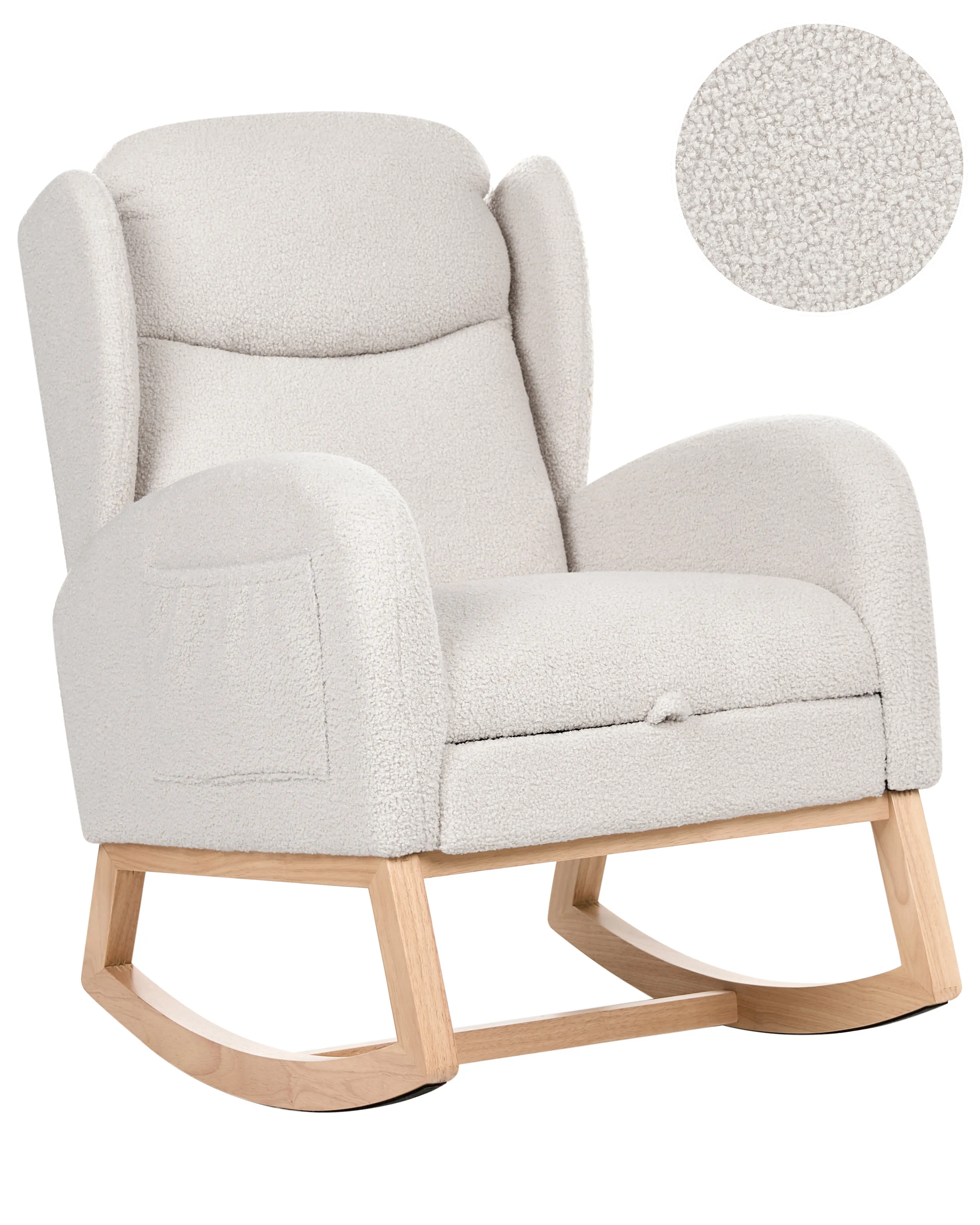 Mecedora HASLEV  Con reposapiés Bouclé Blanco crema