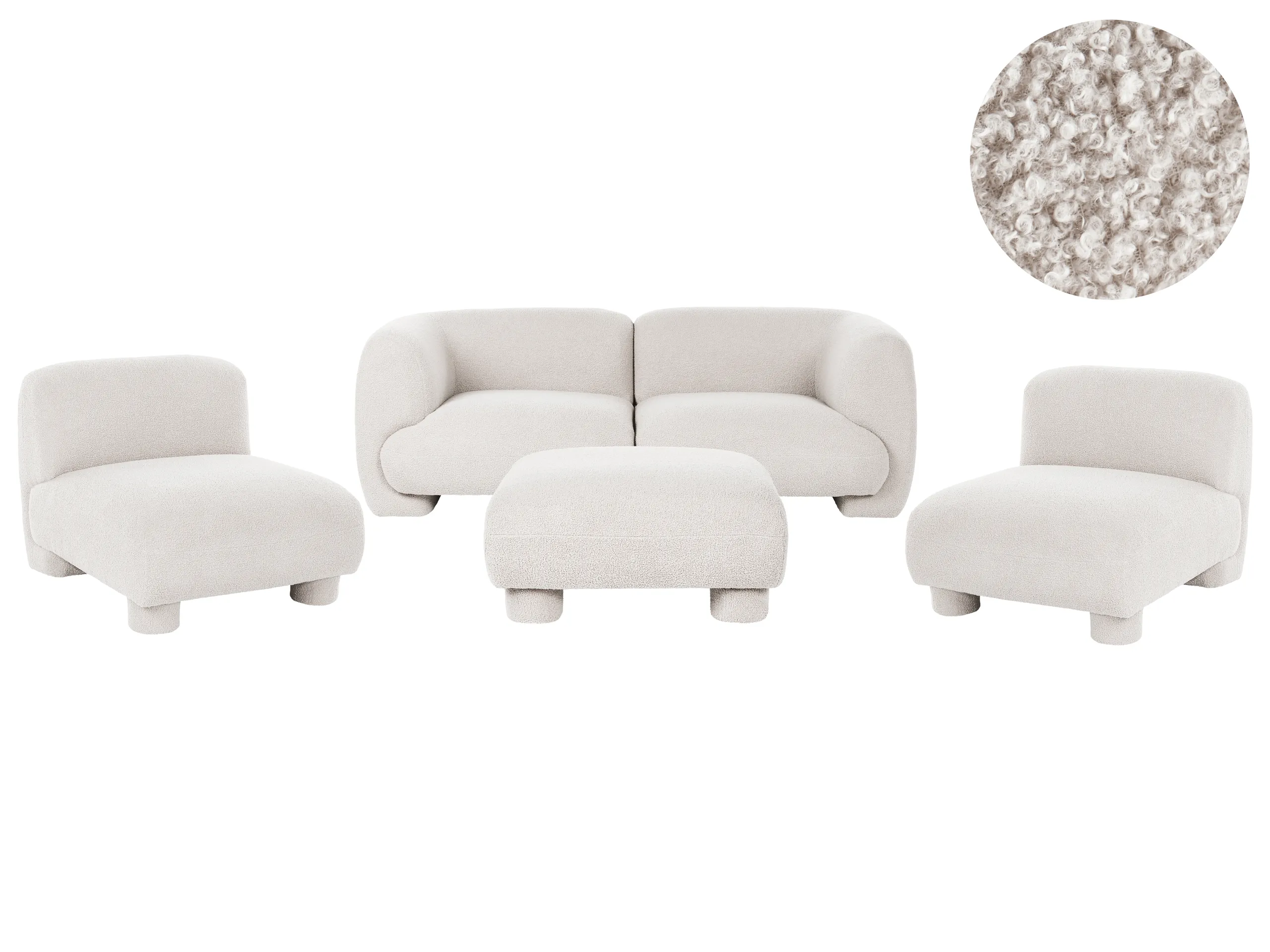 Conjunto de sala de estar modular 4 plazas MJALBI Bouclé Blanco crema con otomana