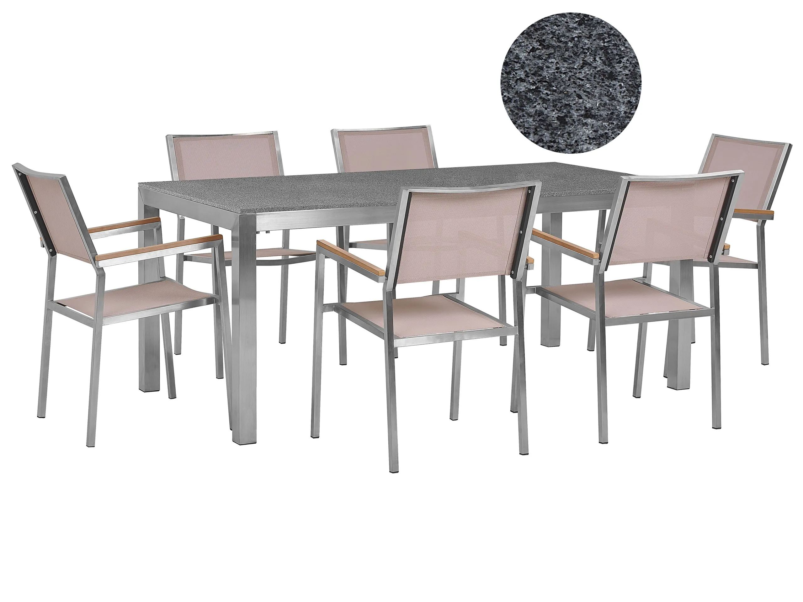 Conjunto de comedor exterior 6 plazas GROSSETO Granito Pulido Gris/Beige