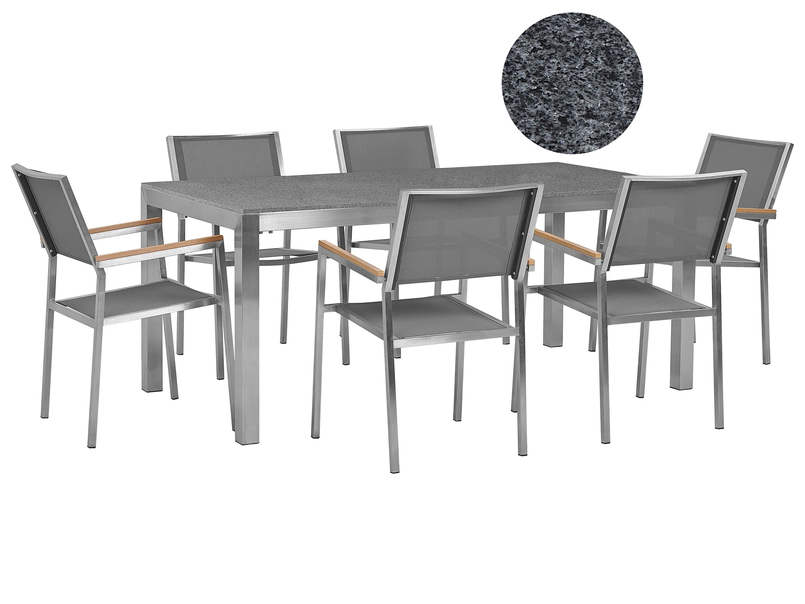 Conjunto de comedor exterior 6 plazas GROSSETO Granito Pulido Gris