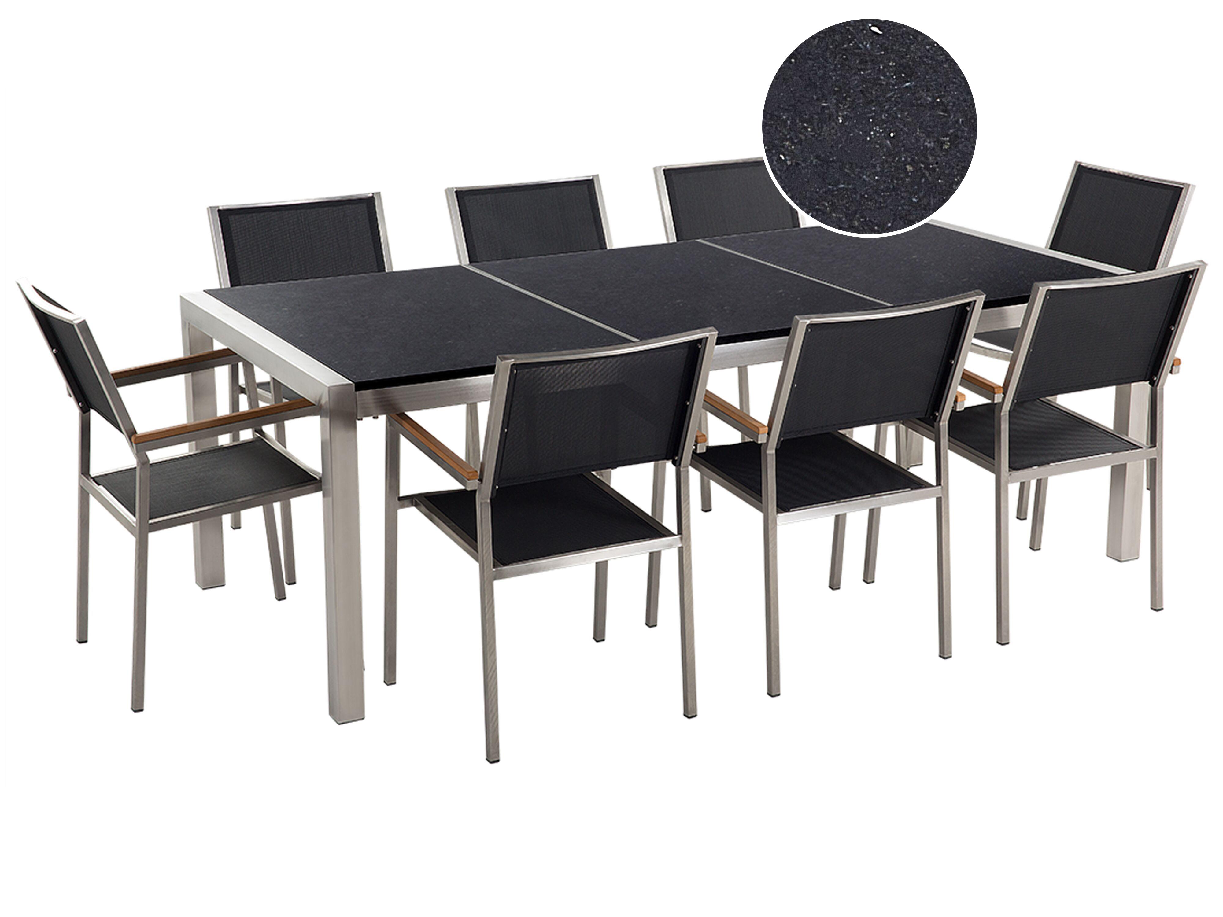 Conjunto de comedor exterior 8 plazas GROSSETO Placa triple Granito Pulido Negro