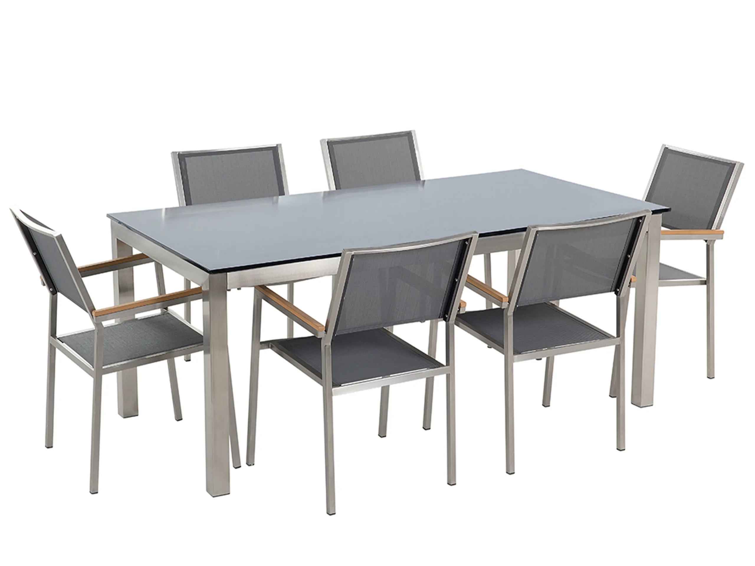Conjunto de comedor exterior 6 plazas GROSSETO Vidrio templado Gris/Negro