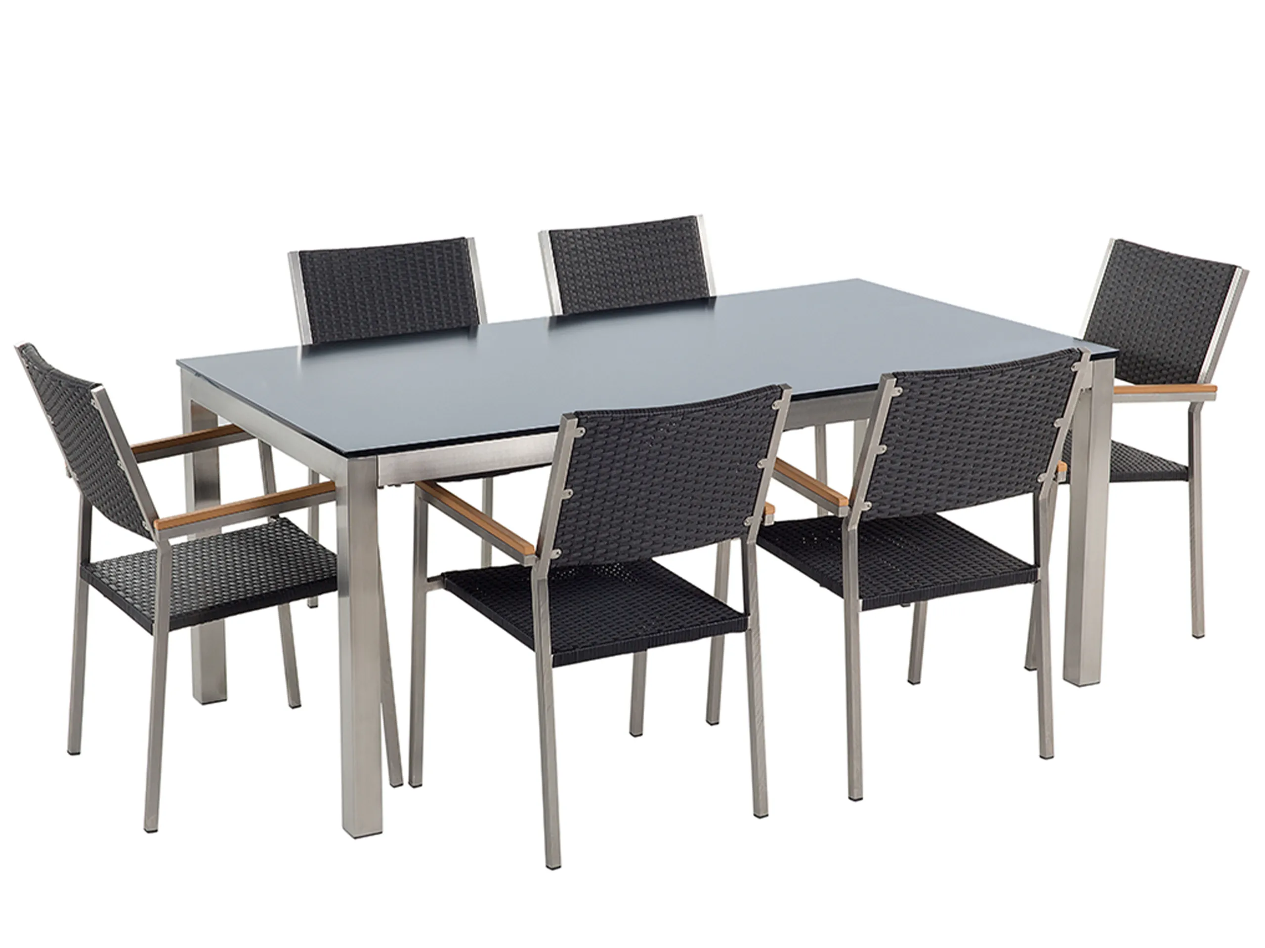Conjunto de comedor exterior 6 plazas GROSSETO Vidrio templado Negro