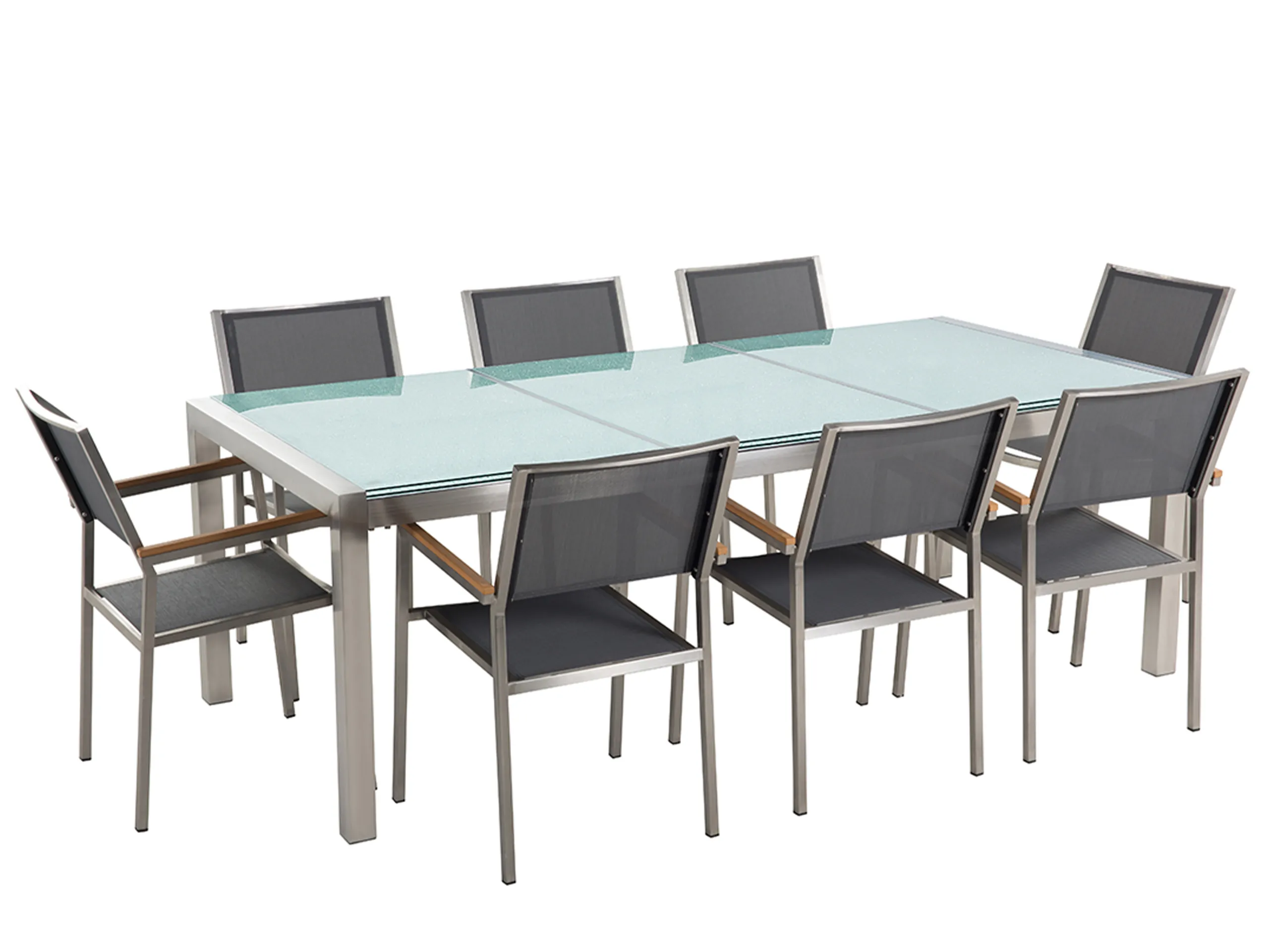 Conjunto de comedor exterior 8 plazas GROSSETO Vidrio agrietado Transparente/Gris