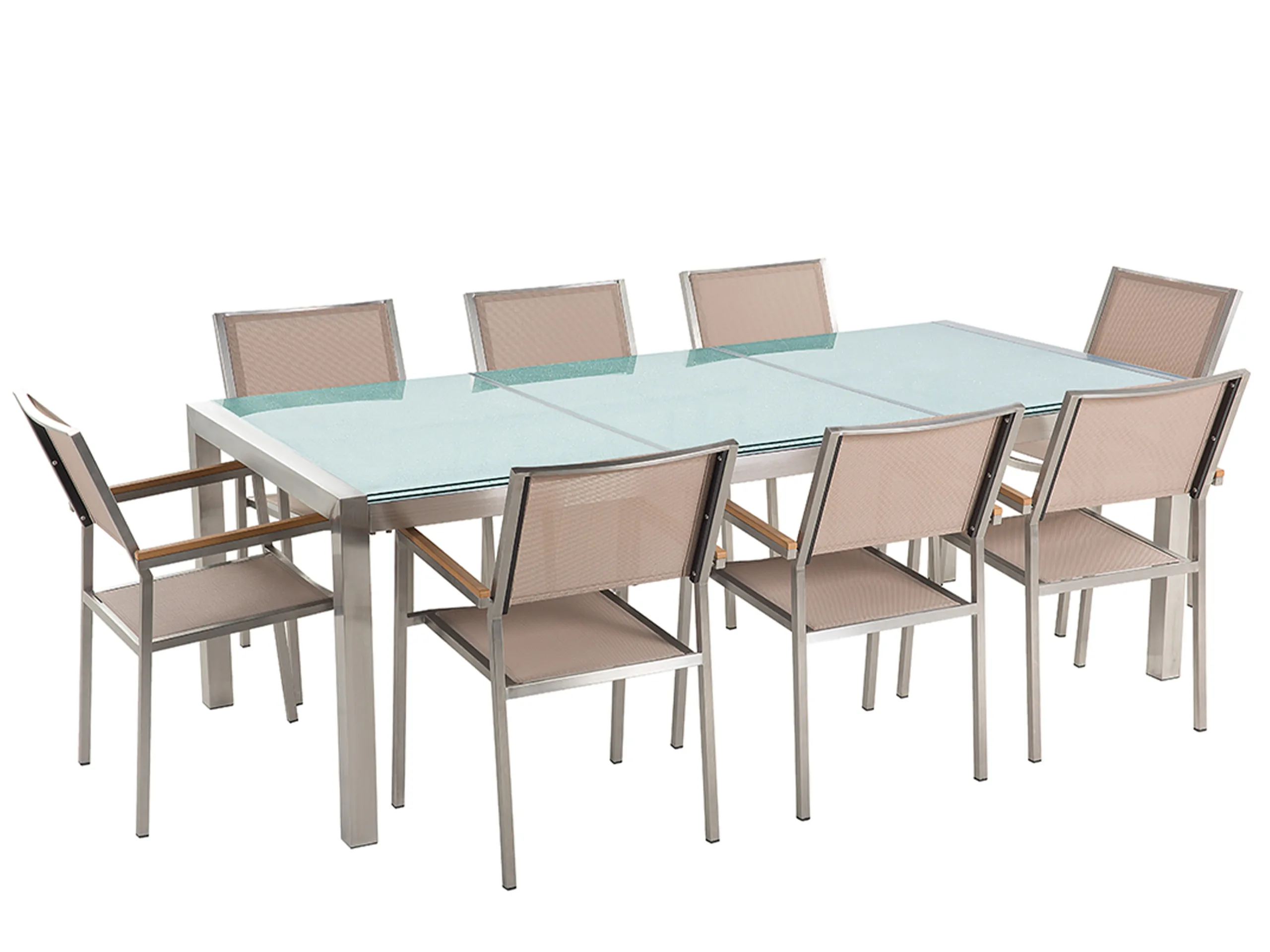 Conjunto de comedor exterior 8 plazas GROSSETO Vidrio agrietado Transparente/Beige