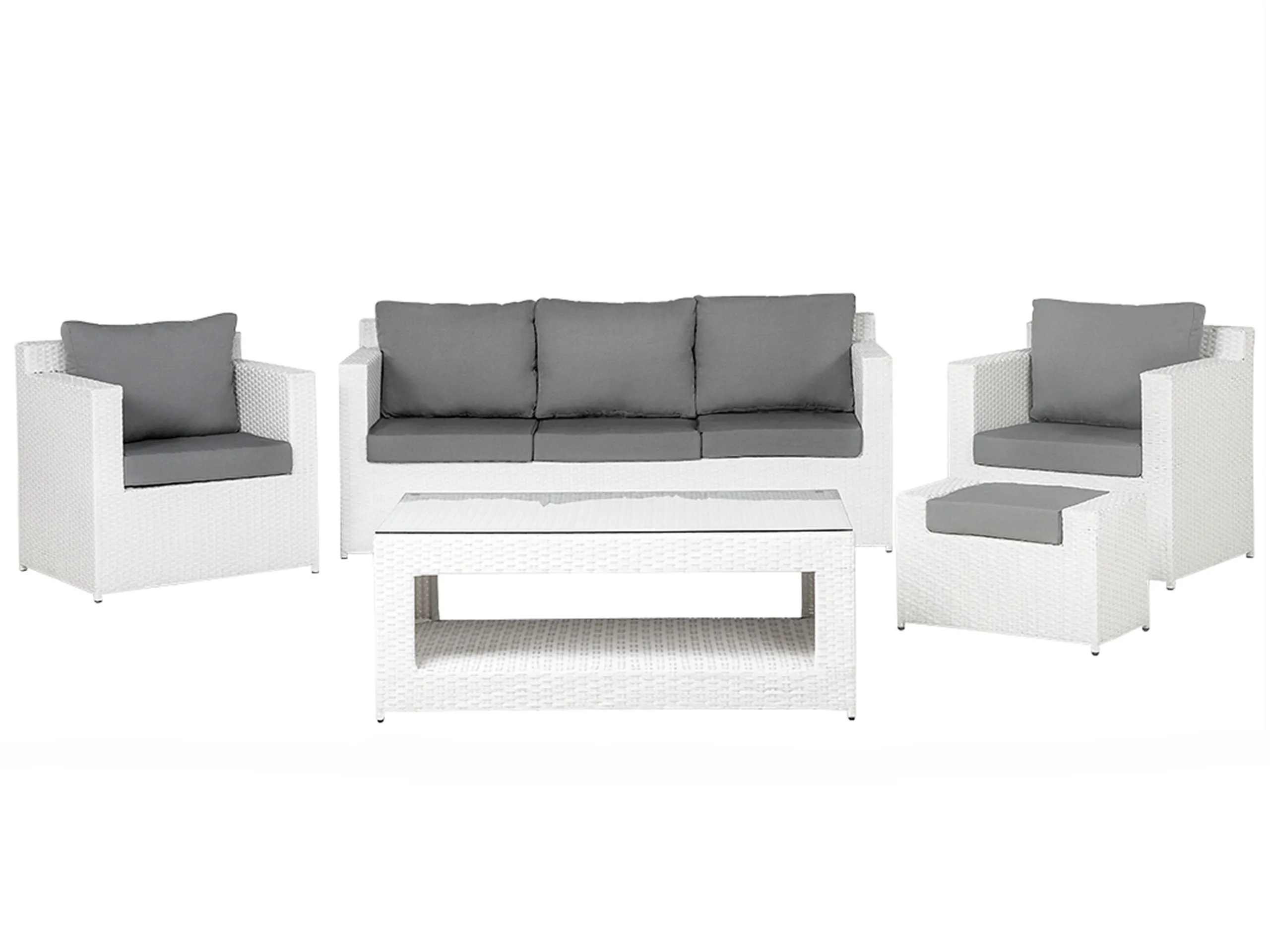 Conjunto de jardín con mesa y otomana 6 plazas ROMA Ratán sintético Blanco