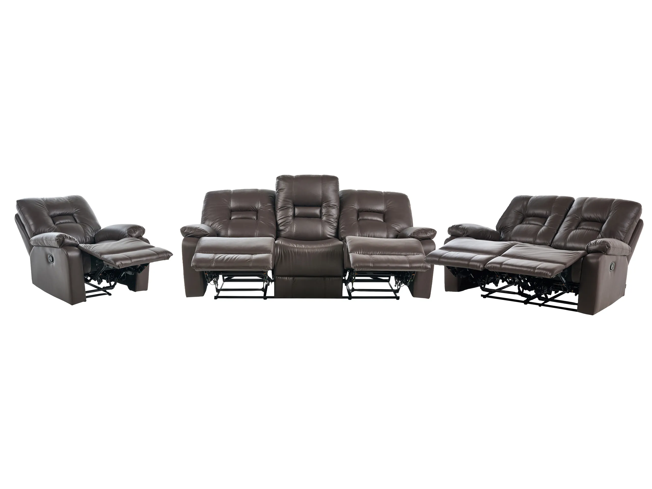 Conjunto de sala de estar reclinable manual 6 plazas BERGEN Piel sintética Marrón