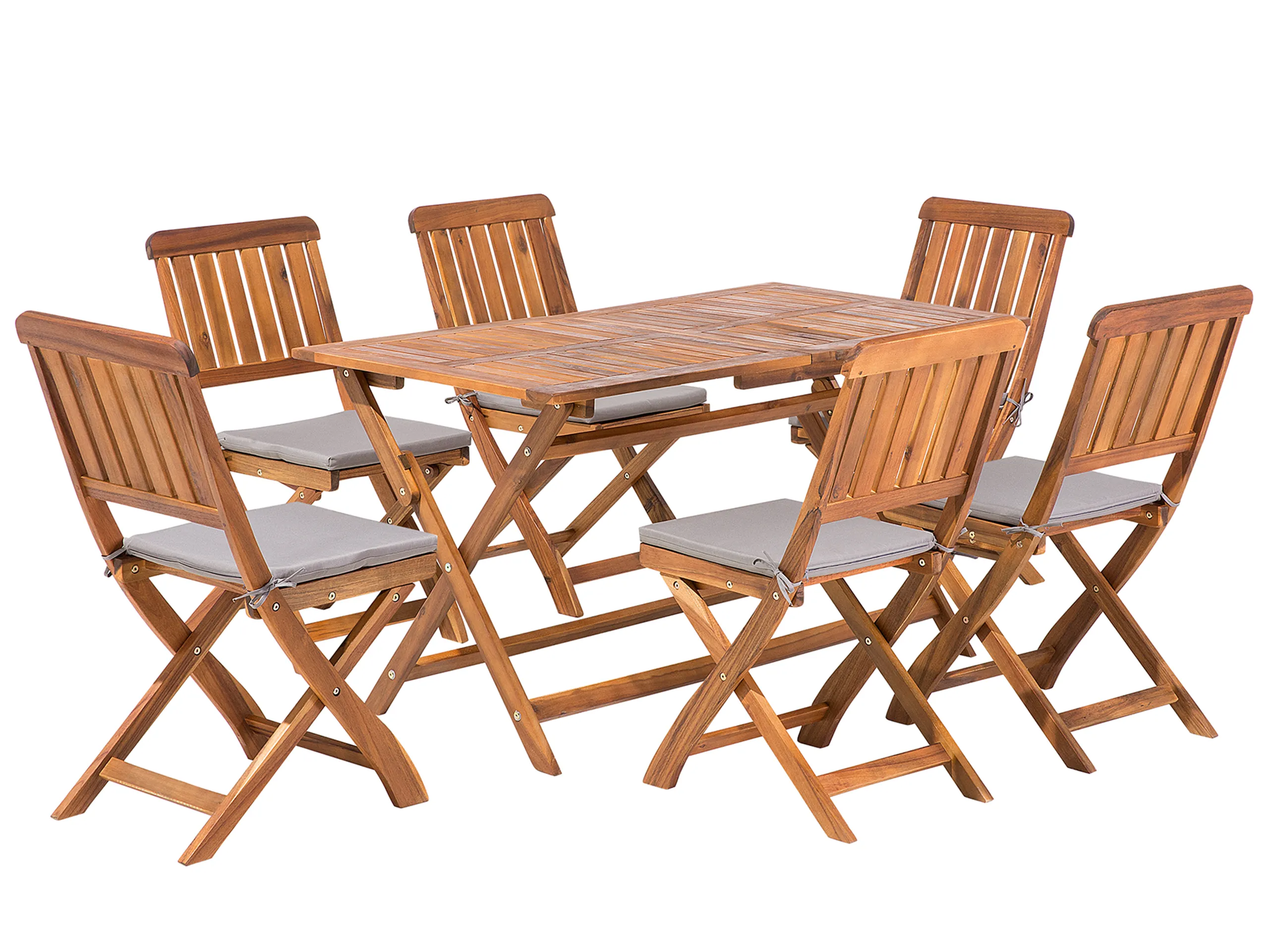 Conjunto de comedor exterior 6 plazas CENTO con cojines Madera de acacia Marrón