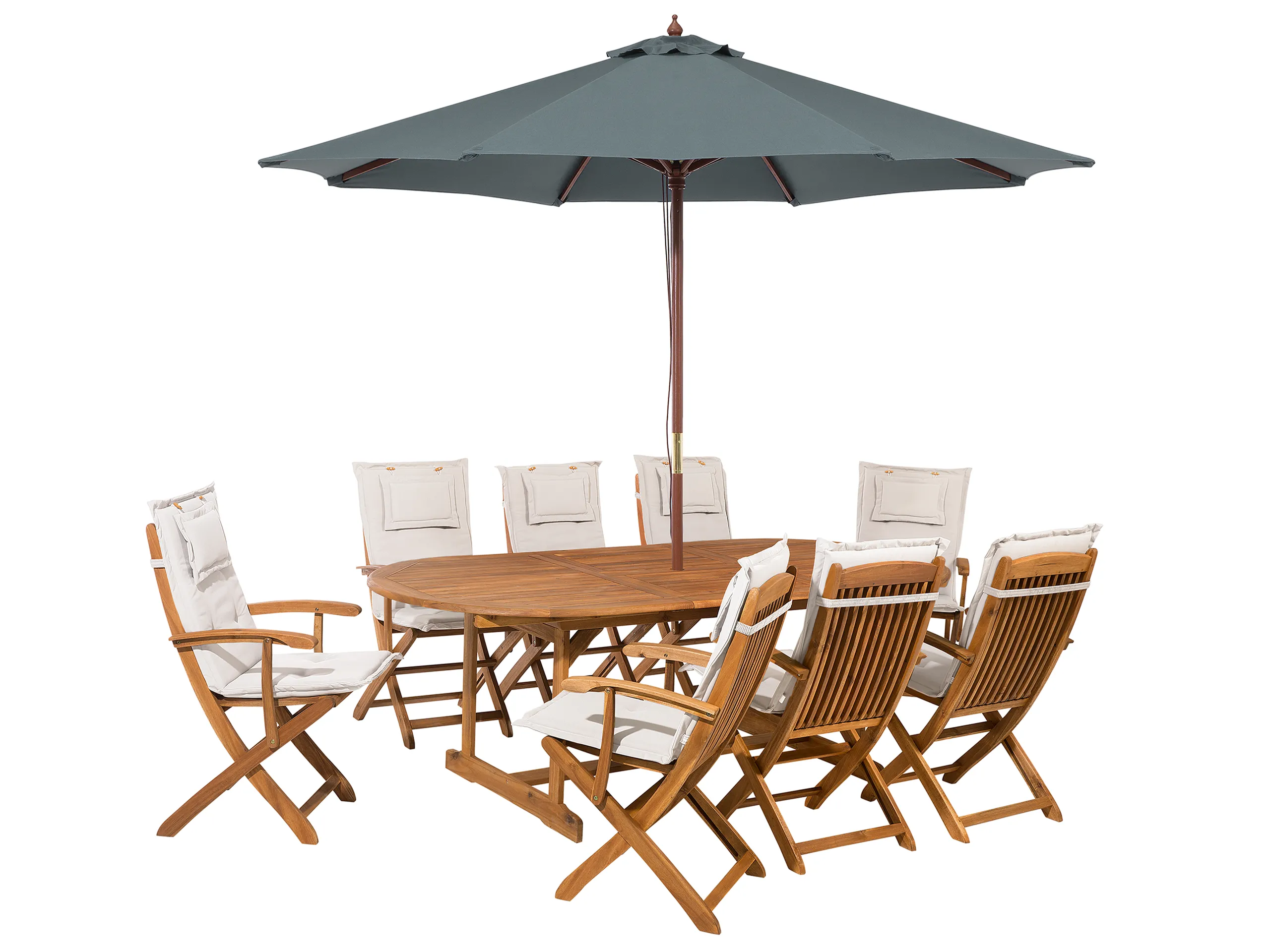Conjunto de comedor exterior 8 plazas MAUI con sombrilla Madera de acacia Blanco crema